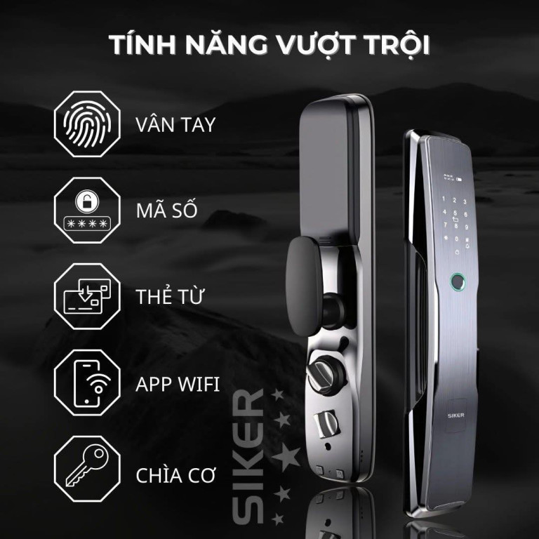 KTS111 - 5 Tính năng mở khóa vượt trội. Từ vân tay, mã số, thẻ từ, App WiFi đến chìa cơ, Siker KTS111 mang đến sự tiện lợi và bảo mật tối đa.