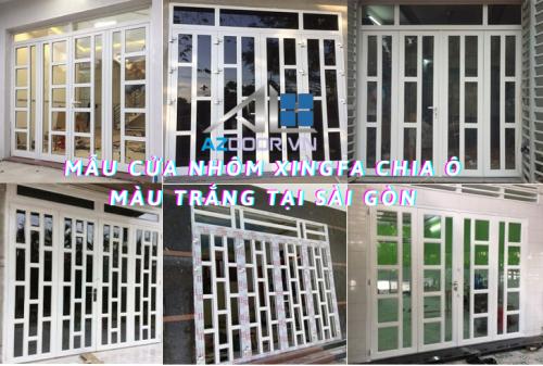 Mẫu cửa nhôm Xingfa 4 cánh chia ô màu trắng đẹp tại Sài Gòn