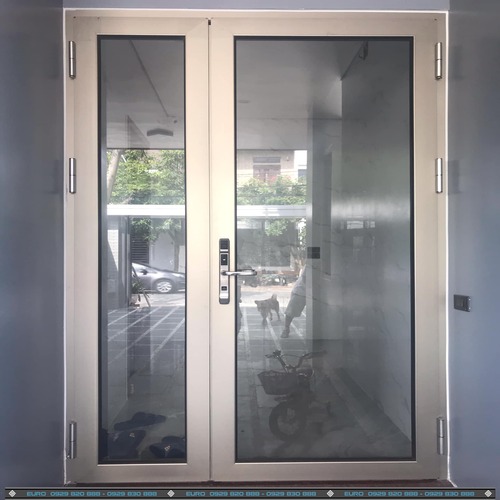 CỬA ĐI 2 CÁNH GROBER MÀU VÀNG SÂM BANH DÙNG KHÓA VÂN TAY