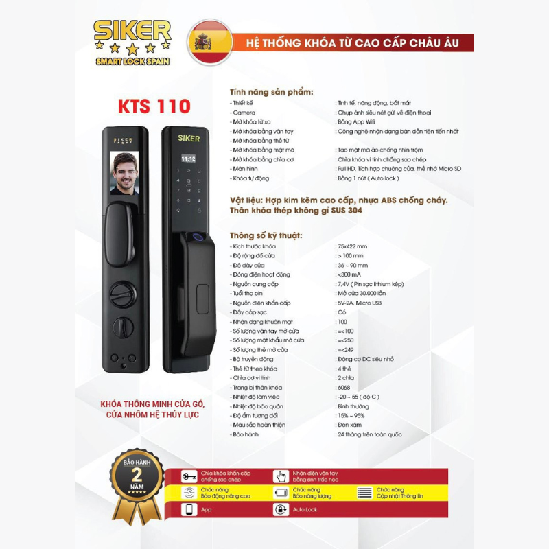 Khóa thông minh cừa gỗ KTS 110