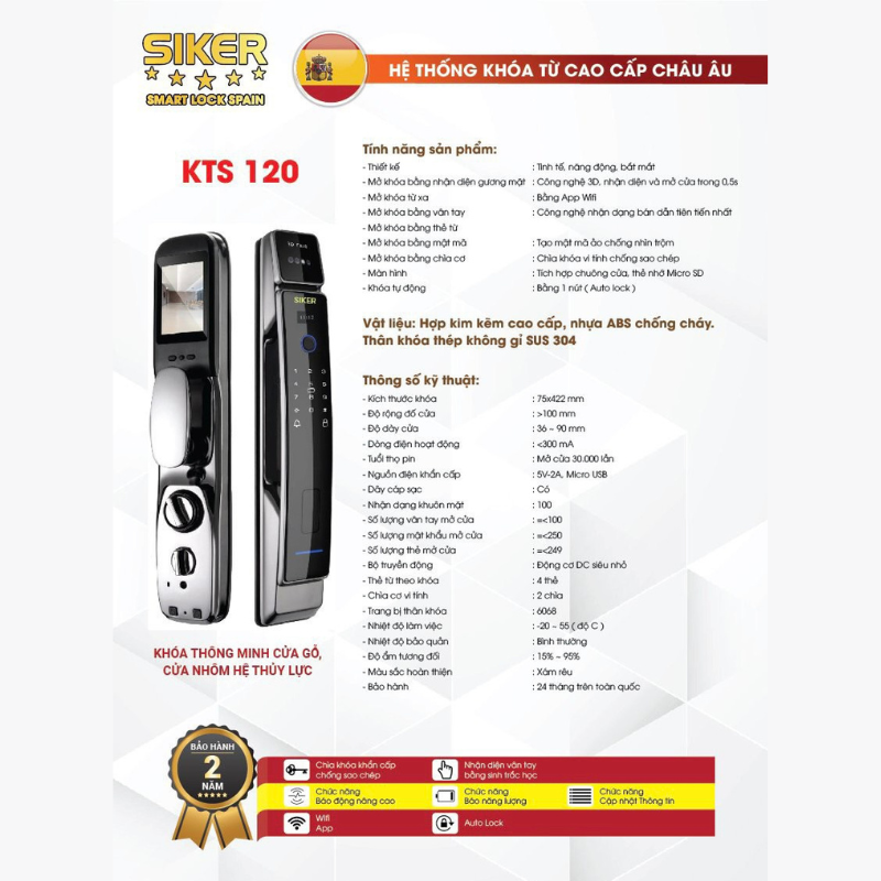 Khóa thông minh cửa gỗ KTS 120